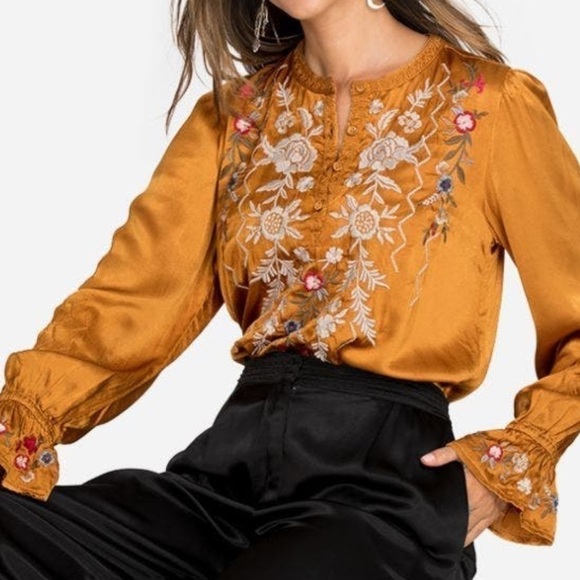 Johnny Was Heavily Embroidered Roma Victorian Prairie Blouse In Topaz NWT - Picture 4 of 9